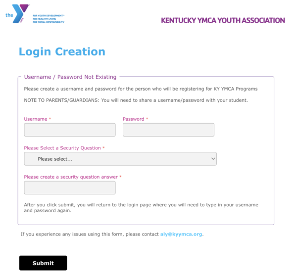 "Login Creation" form